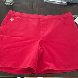 Quacker Factory DreamJeannes Bold Red Elastic Shorts 2X NWT rhinestone heart